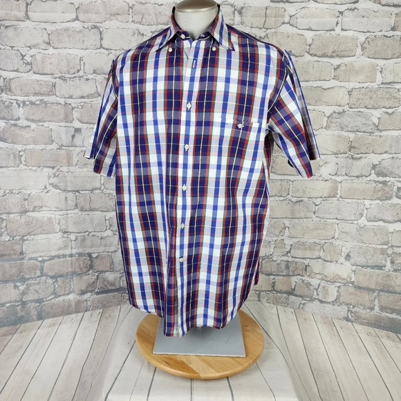 Paul & Shark Yachting Plaid Short Sleeve Button Front Shirt White Blue Size 41 - Picture 3 of 12